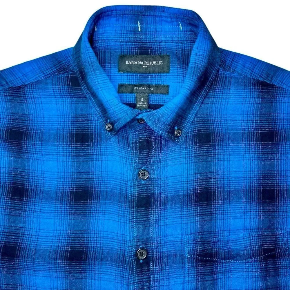Banana Republic Long Sleeve Double Weave Plaid Shirt in Blue/Black Men’s S